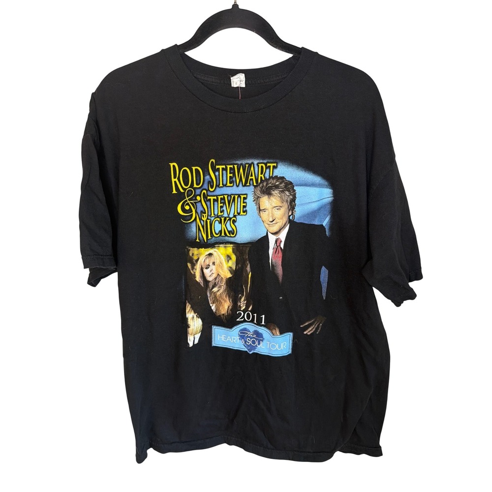Rod Stewart Stevie Nicks 2011 Heart & Soul Tour T-Shirt Black XL Concert Graphic